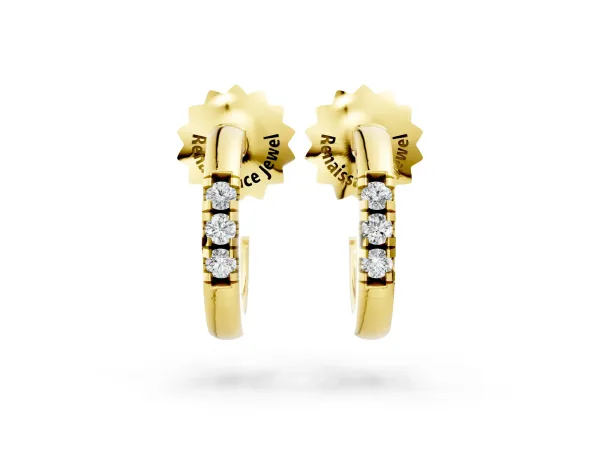 Round Diamond Petite Huggie Hoop Earrings Yellow gold