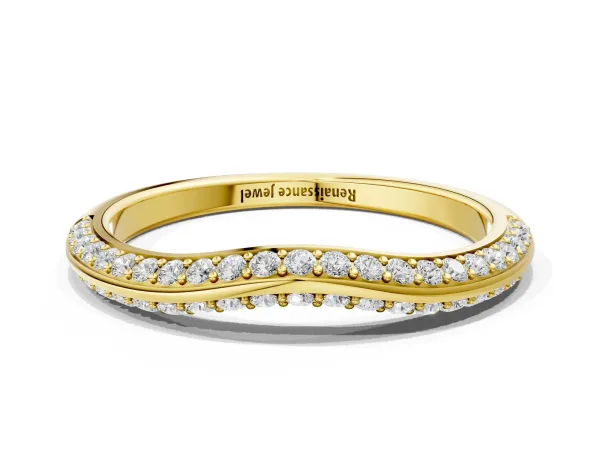 Pavé Round Diamond Wave Band with Shared Prong Setting Yellow gold