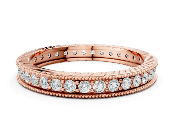 Round Cut Diamond Milgrain Bezel Set Eternity Band Rose gold
