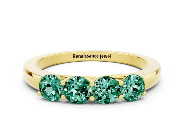 Four-Stone Round Green Sapphire Prong-Set Band Yellow gold