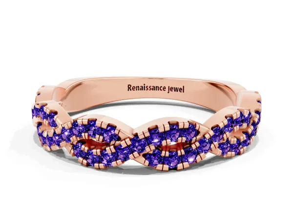 Round Tanzanite Twisted Eternity Band with Pavé and Shared Prong Setting Rose gold