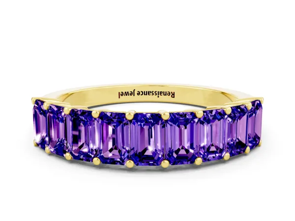 Emerald Cut Tanzanite Prong-Set Eternity Band Yellow gold
