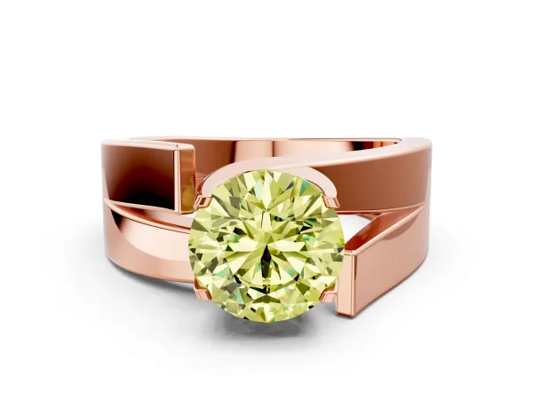 Fancy Yellow Modern Tension Set Round Cut Diamond Solitaire Wide Band Ring Rose gold