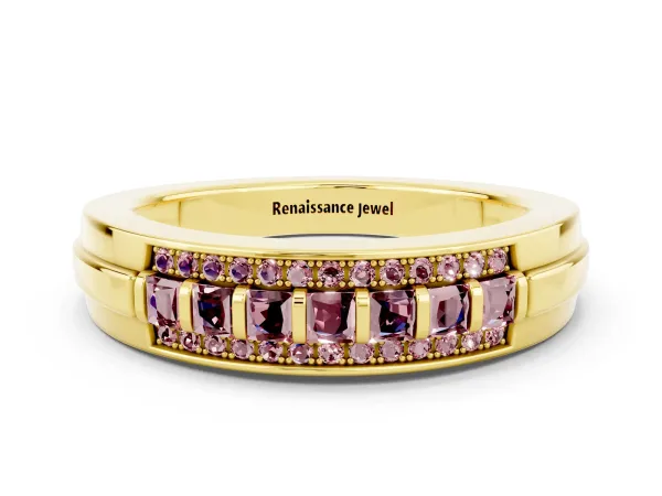 Bar-Set Princess Cut Morganite Pavé Band Yellow gold