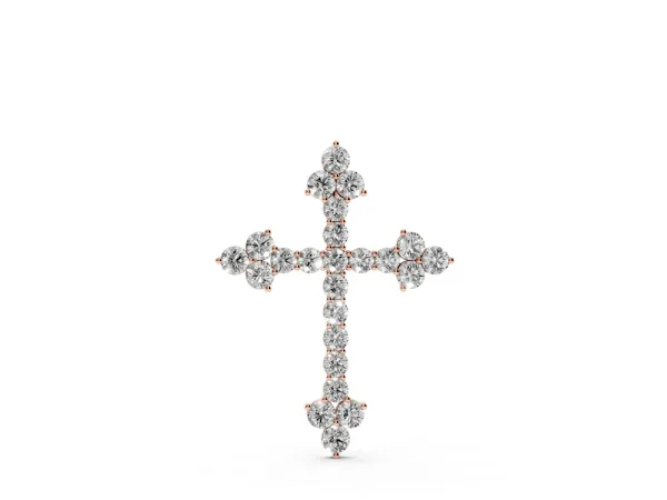 Round Diamond Cluster Cross Pendant with Prong Setting Rose gold