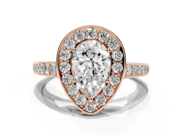 Pear Cut Halo Pavé Diamond Engagement Ring with Bezel Setting Rose gold