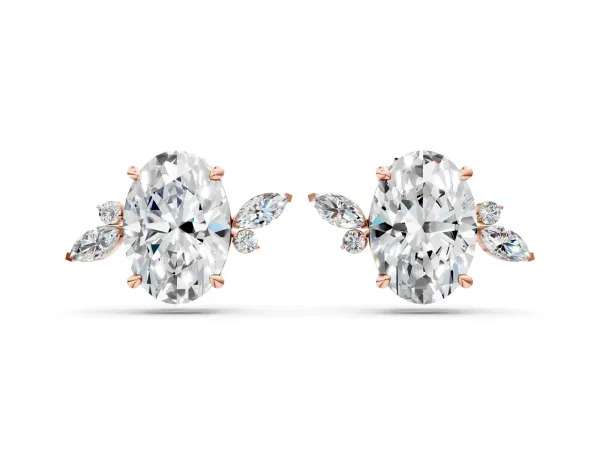 Oval Cut Diamond Nature-Inspired Stud Earrings with Marquise and Round Accents Rose gold