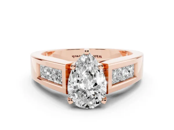 Pear Cut Cut Channel Set Solitaire Ring with Four-Prong Setting Rose gold