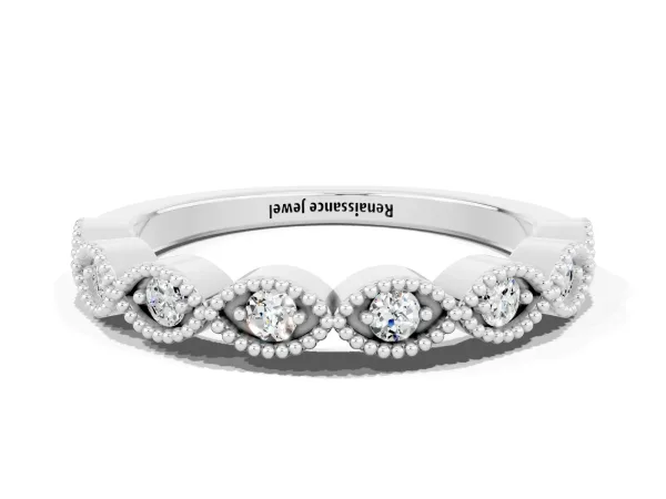 Milgrain Marquise Moissanite Half Eternity Band with Bezel Setting Platinum