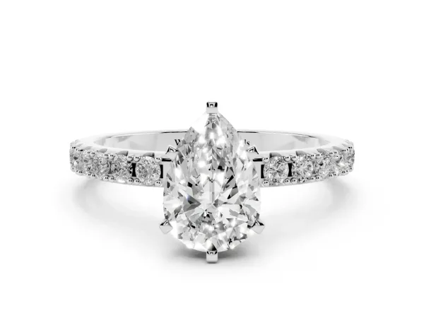 Pear Cut Diamond Solitaire Pavé Band with Four-Prong Setting Platinum
