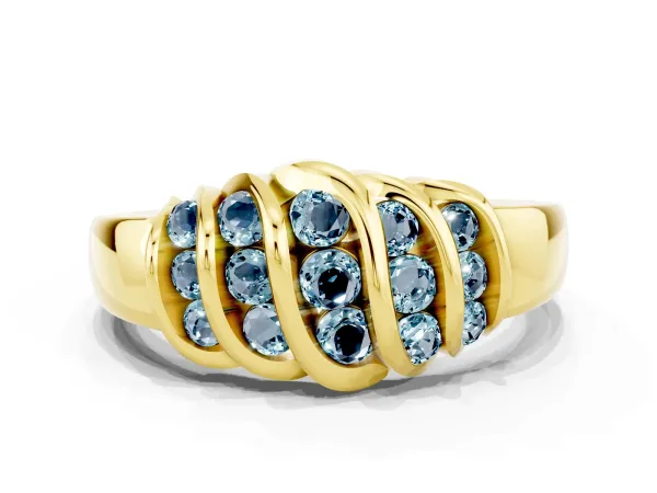 Round Aquamarine Multi-Row Crossover Band Yellow gold