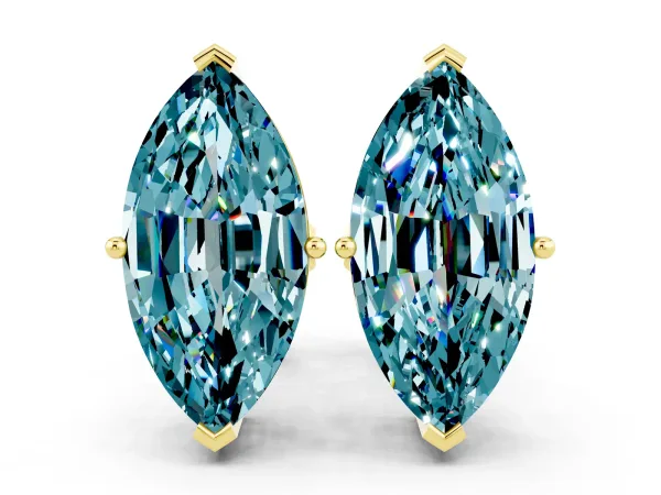 Marquise Cut Blue Topaz Stud Earrings Yellow gold