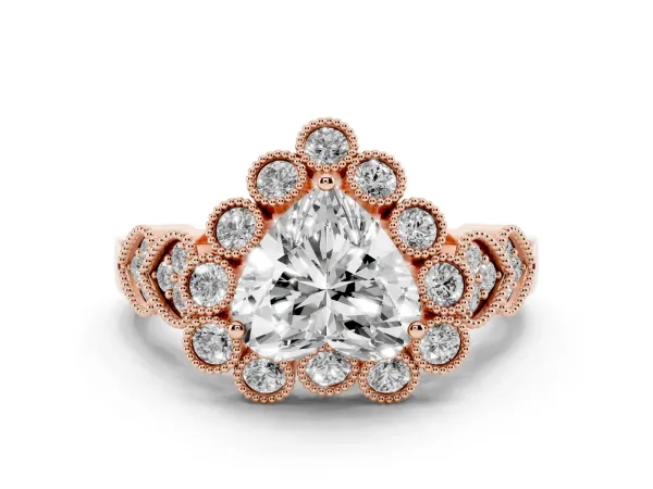 Heart Cut Brilliant Milgrain Pave Heart Band Solitaire Ring Rose gold