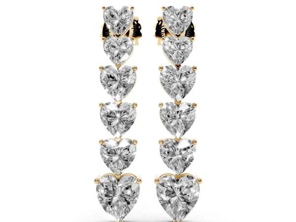Graduated Heart Diamond Linear Drop Earrings Yellow gold