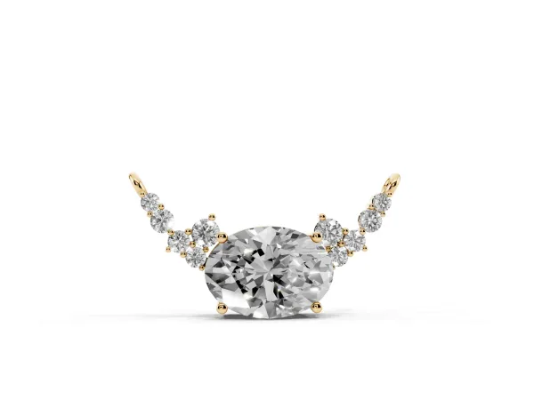Oval Diamond Pendant with Heart Accents and Prong Setting Yellow gold