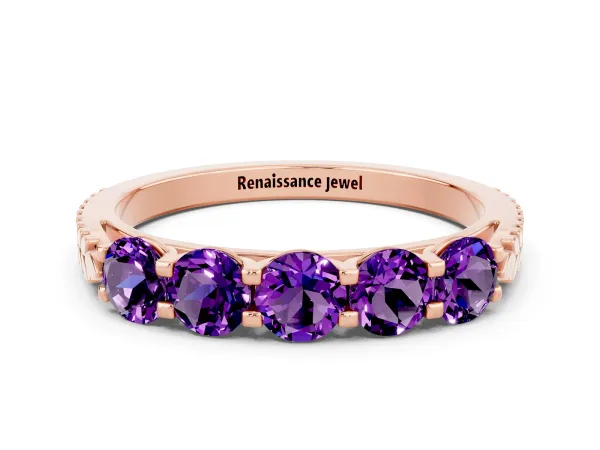 Five-Stone Round Amethyst Prong-Set Band Rose gold