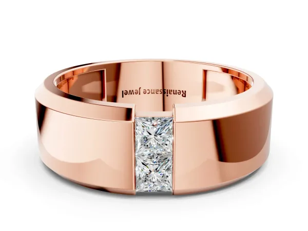 Princess Diamond Two-Stone Mens Band Rose gold