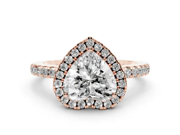 Heart Cut Halo Diamond Engagement Ring with Pavé Band and Four-Prong Setting Rose gold