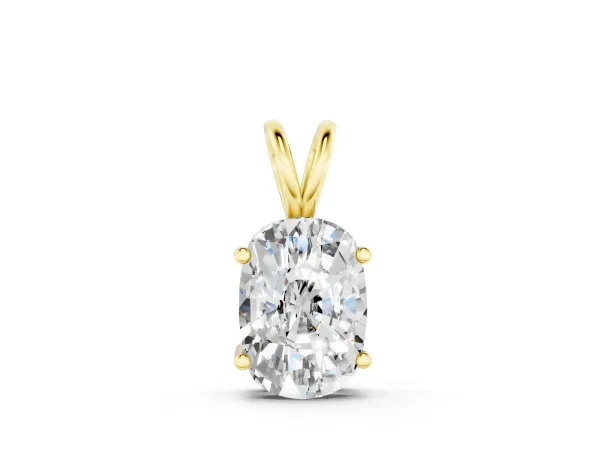 Old Mine Cushion Diamond Solitaire Pendant with Four Prong Setting Yellow gold