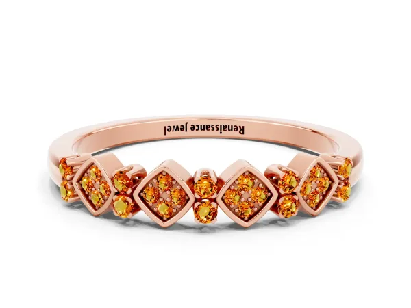 Pavé Cushion Citrine Cluster Eternity Band with Prong Setting Rose gold