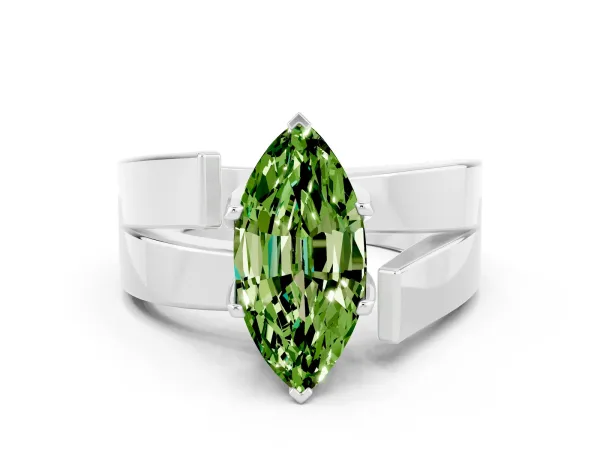 Modern Tension Set Marquise Cut Peridot Solitaire Wide Band Ring Platinum
