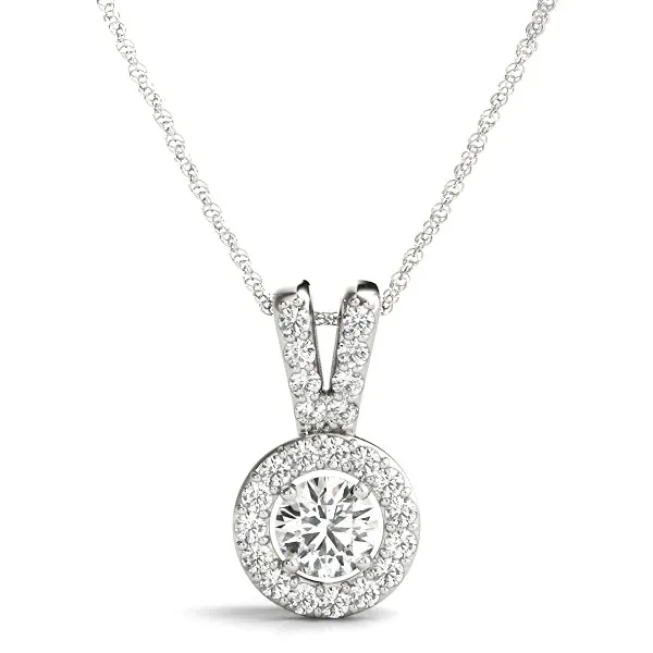 Round Halo Diamond Pendant with Prong Setting White gold