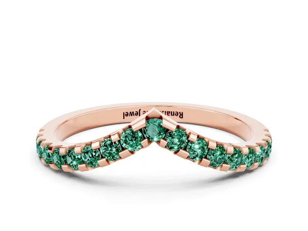 Pavé Round Green Sapphire Chevron Band with Shared Prong Setting Rose gold
