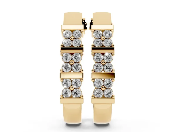 Round Diamond Channel-Set Hoop Earrings with Four-Prong Setting Yellow gold