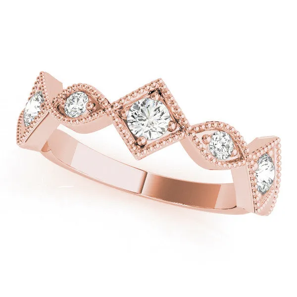 Milgrain Diamond Marquise and Square Band with Bezel Setting Rose gold