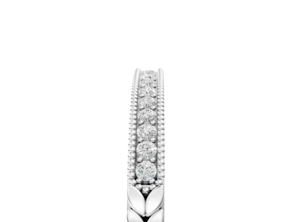 Round Cut Diamond Pavé Set Milgrain Edge Eternity Band Platinum