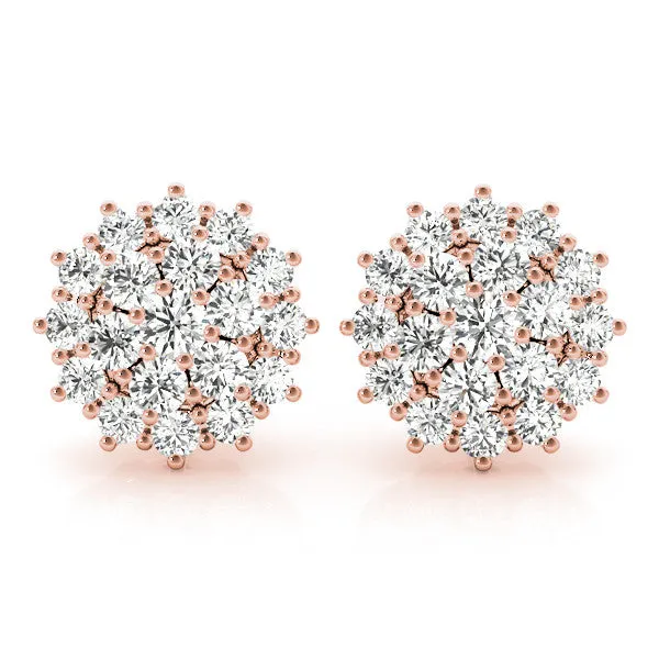 Cluster Diamond Round Stud Earrings with Basket Setting Rose gold