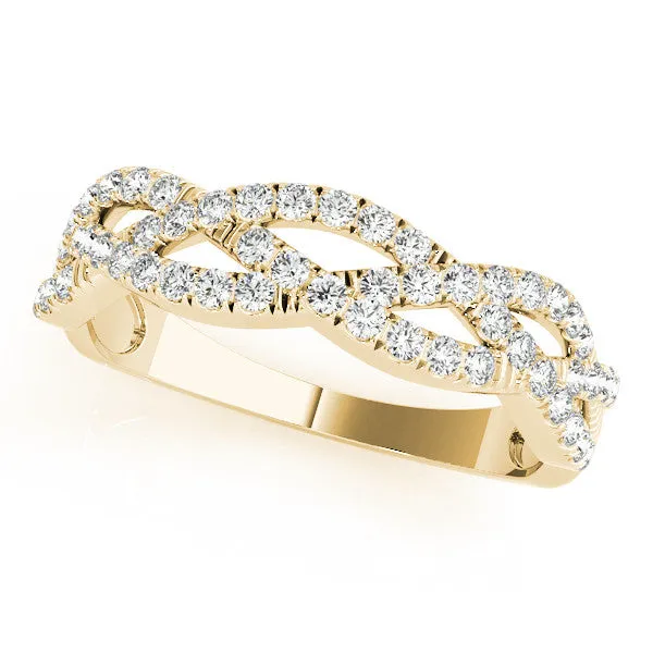 Pave Round Diamond Twist Band with Shared Prong Setting Yellow gold