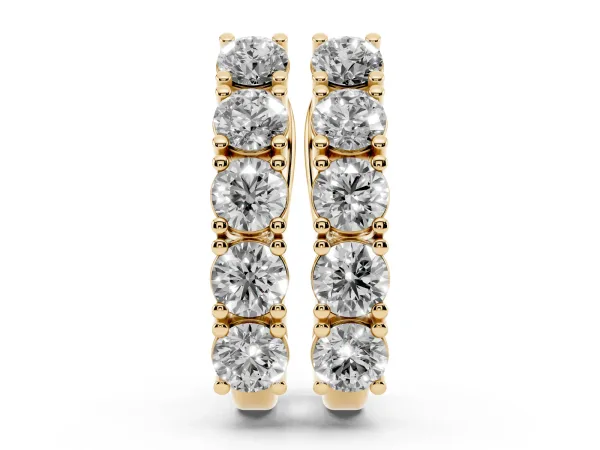 Round Diamond Channel Set Hoop Earrings with Four-Prong Setting Yellow gold