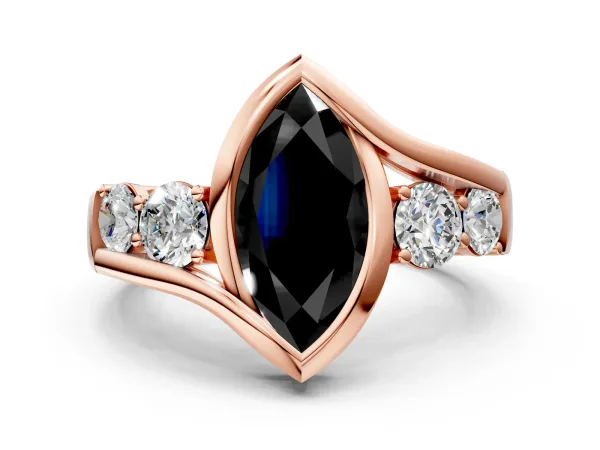 Fancy Black Bezel Set Marquise Cut Diamond Bypass Ring with Round Accents Rose gold