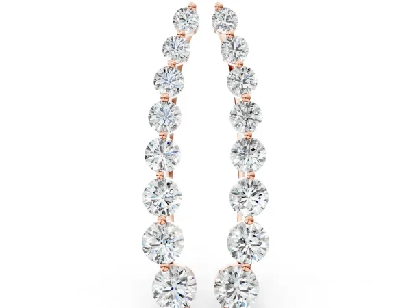 Round Diamond Climber Earrings with Prong Setting on Curved Band Rose gold