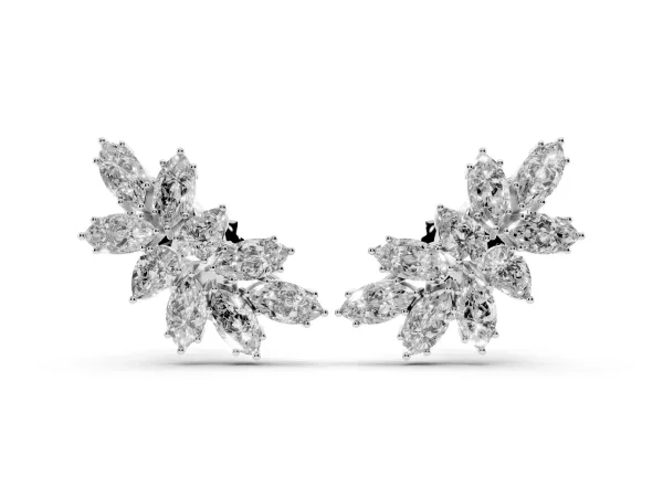 Pear and Marquise Diamond Cluster Stud Earrings White gold