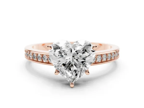 Heart Cut Solitaire Pavé Band Prong Setting Ring Rose gold