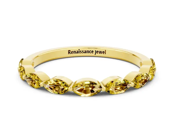 Marquise Yellow Sapphire Half Eternity Band with Prong Setting Yellow gold