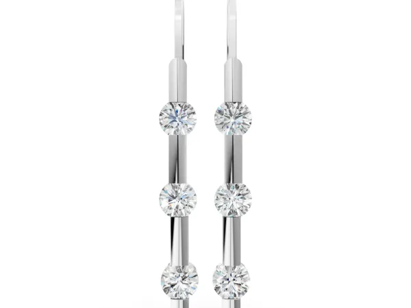 Round Diamond Bar Drop Earrings with Bezel Setting Silver