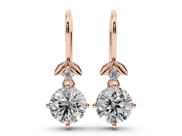 Round Diamond Water Lily Drop Earrings with Diamond Accents Rose gold