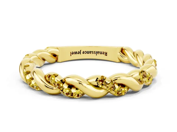 Twisted Pavé Round Yellow Sapphire Eternity Band Yellow gold