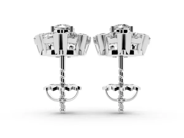 Round Cluster Diamond Stud Earrings with Prong Setting Silver