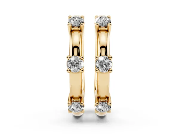 Round Diamond Station Huggie Hoop Earrings Yellow gold