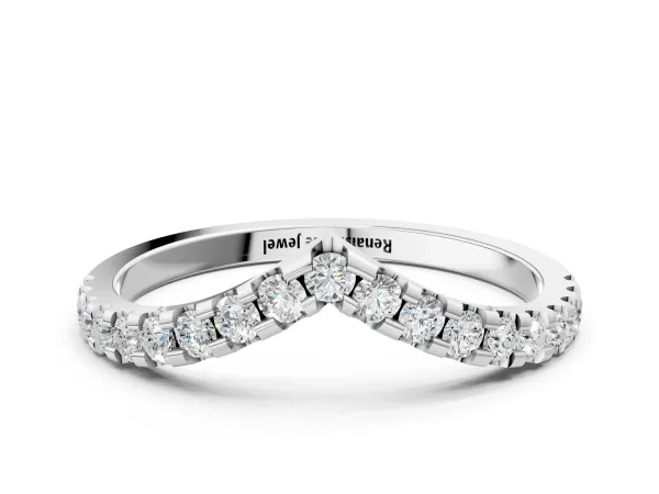 Pavé Round Diamond Chevron Band with Shared Prong Setting White gold