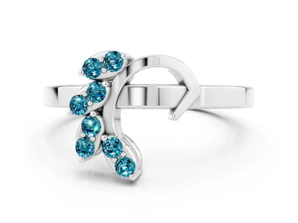 Marquise Blue Topaz Cluster Bypass Ring with Prong Setting Platinum