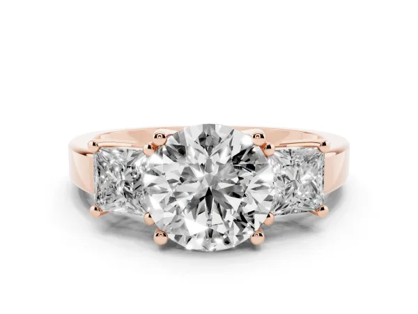 Three-Stone Round Cut Cut Solitaire Ring with Prong Setting Rose gold