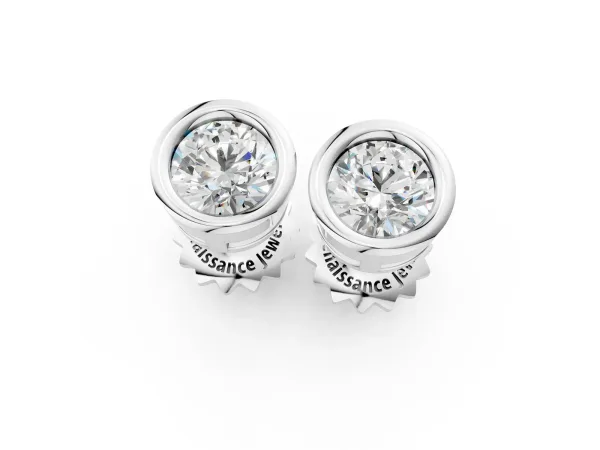 Bezel Set Round Diamond Stud Earrings Silver