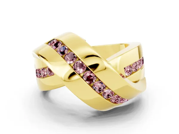 Pavé Round Morganite Crossover Band with Channel Setting Yellow gold