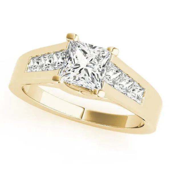 Asscher Cut Cut Channel Set Solitaire Ring with Four-Prong Setting Yellow gold