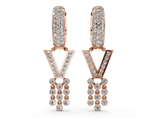 Round Diamond Initial V Huggie Hoop Earrings Rose gold